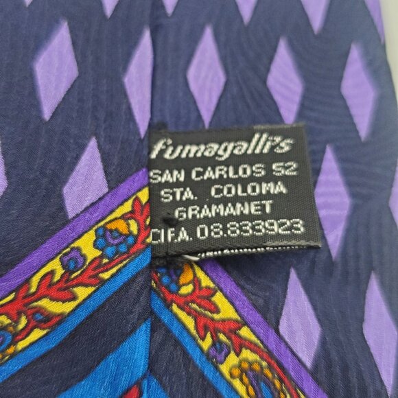 VTG VERSACE Men's Silk Tie Mandala Emblem Design Geometric Pattern Red Blue - Picture 9 of 10